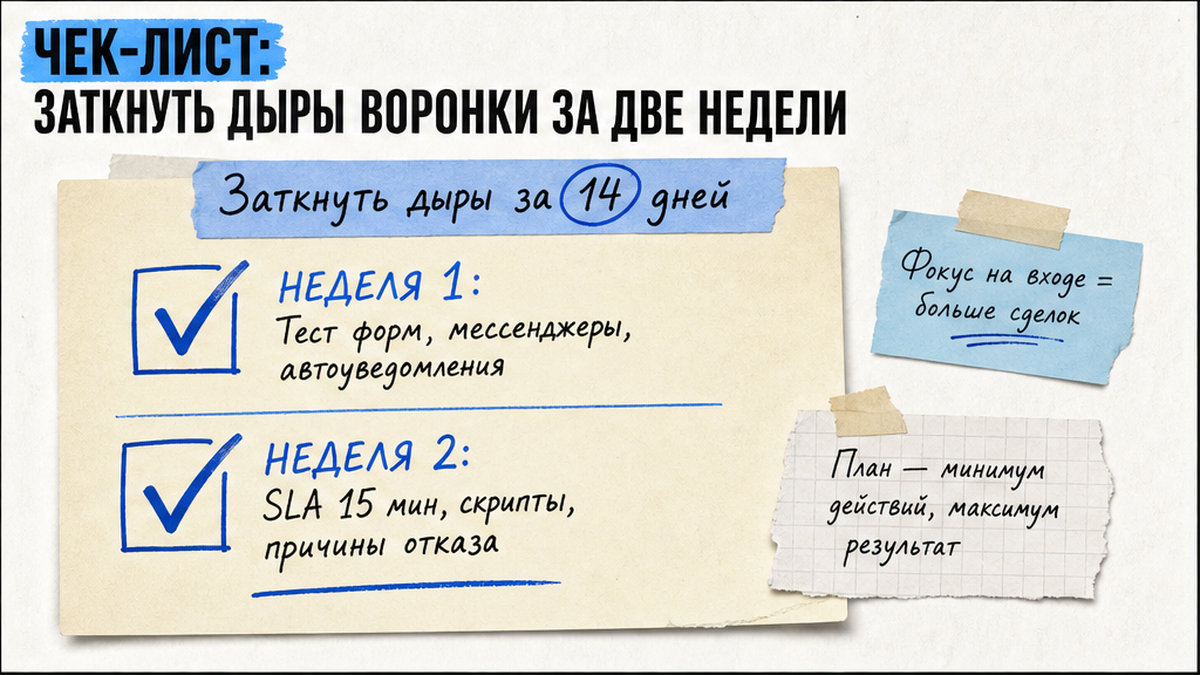Чеклист / план на 14 дней: Чек-лист: заткнуть дыры воронки за две недели