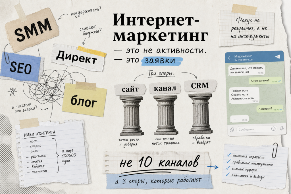 Интернет-маркетинг услуг: не 10 каналов, а 3 опоры - сайт, трафик, CRM, отсечь мусор