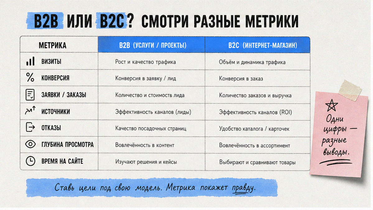 Яндекс Метрика для B2B-консалтинга и локальной клиники: разные цифры