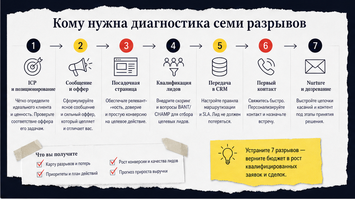 Схема workflow / шаги: Кому нужна диагностика семи разрывов