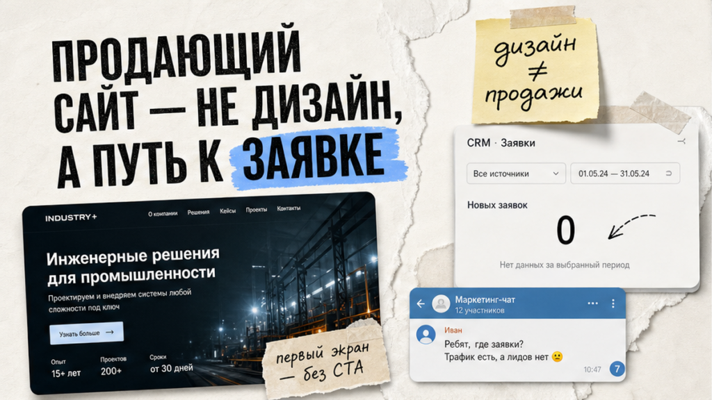 Продающий сайт: не дизайн, а путь к заявке, CR нормы B2B и B2C, чек-лист hero