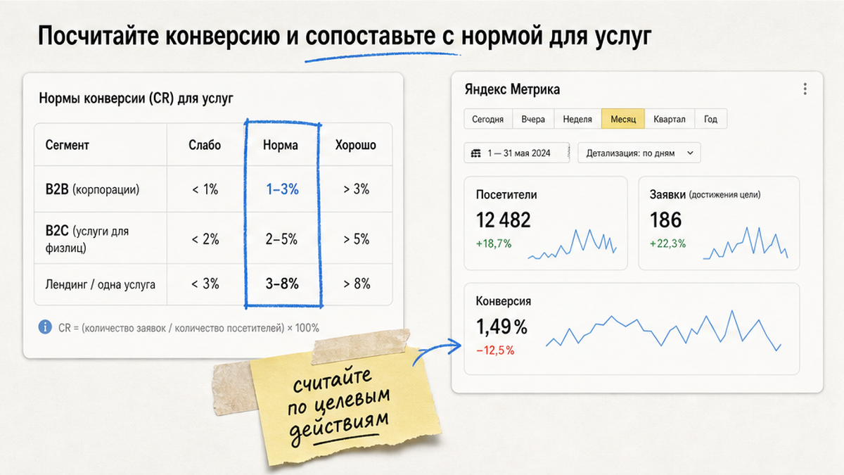 Таблица норм конверсии сайта для B2B и B2C услуг