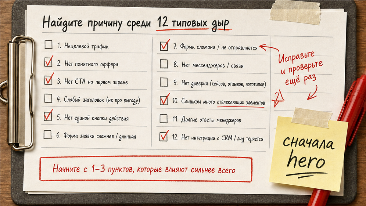 Чек-лист 12 типовых причин, почему сайт не продаёт
