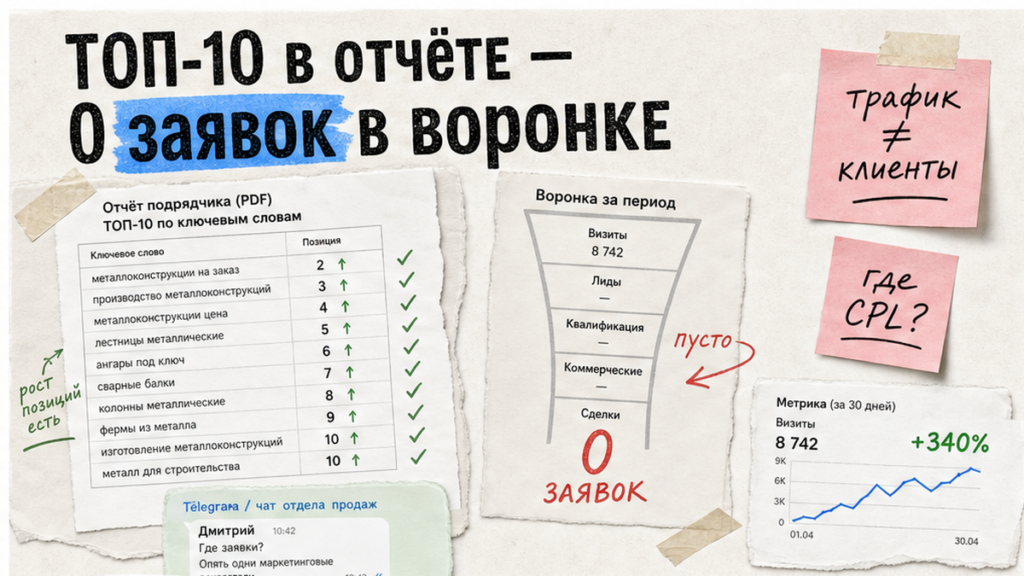 SEO для бизнеса услуг: заявки и CPL вместо позиций в отчёте подрядчика