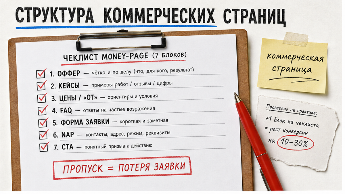 Чеклист структуры коммерческой страницы для SEO бизнеса услуг