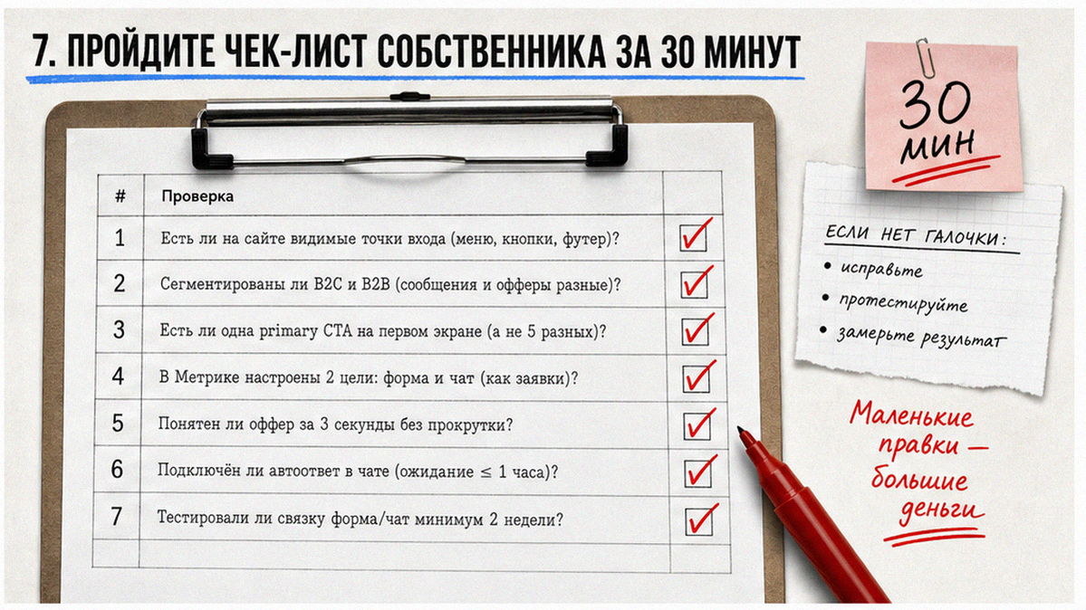 Чек-лист: форма vs мессенджер на сайте услуги