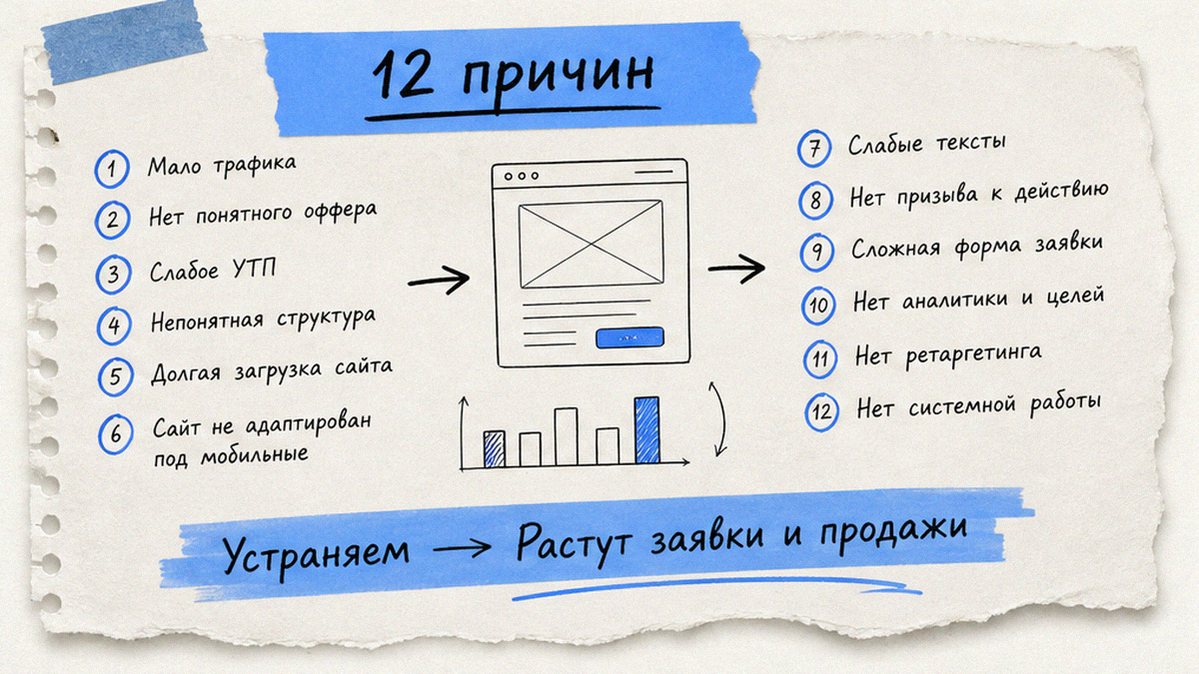 Схема конверсии сайта: визиты, заявки, CR и сделки