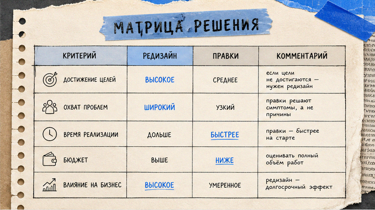 Сравнительная таблица / UI-мокап: Оцените, нужен ли полный редизайн