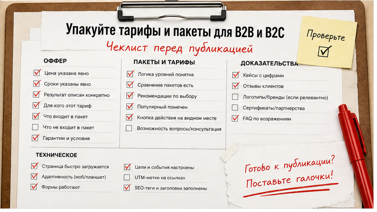 Чеклист / printable board: Упакуйте тарифы и пакеты для B2B и B2C